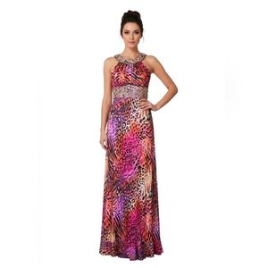 MASQUERADE Women's Maxi Dress Embellished Size 9/10 Multicolor Animal Print Glam